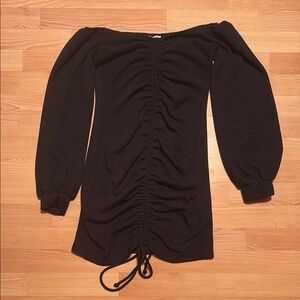 Black Ruched Off-Shoulder Dress